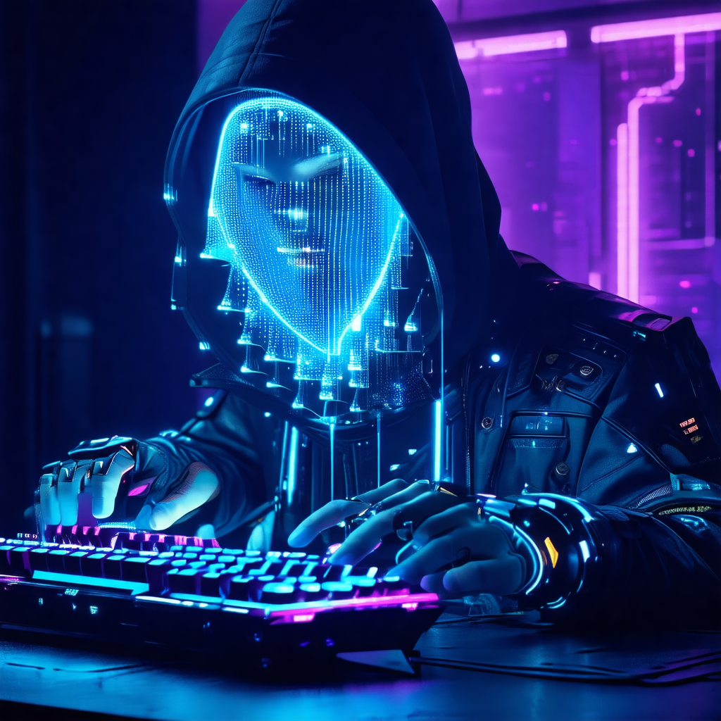 Person wearing a futuristic mask and a hooded jacket, sit...