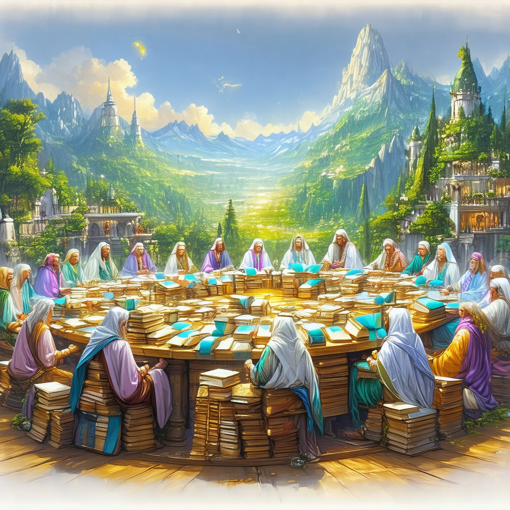 Group of people gathered around a large wooden table, whi...