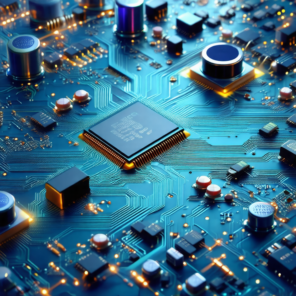 Close-up of a computer chip, which is the central focus o...