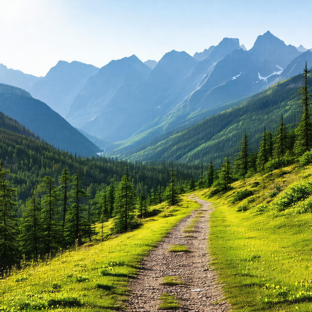 Scenic mountain trail surrounded by lush greenery
