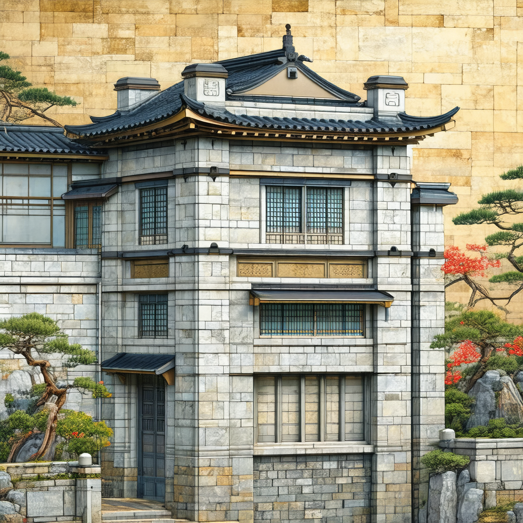 Large, ornate building with a distinctive asian architect...