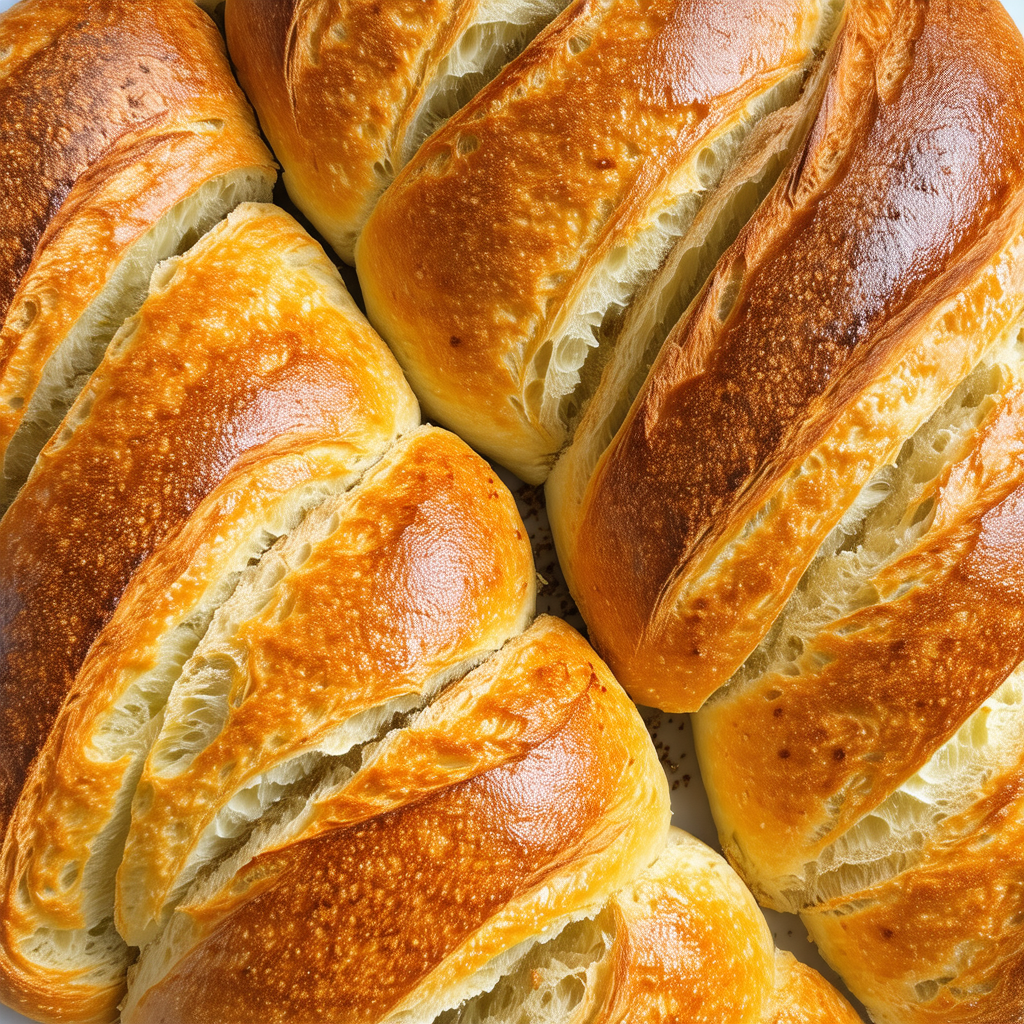 Large loaf of bread, cut into slices and arranged in a ci...