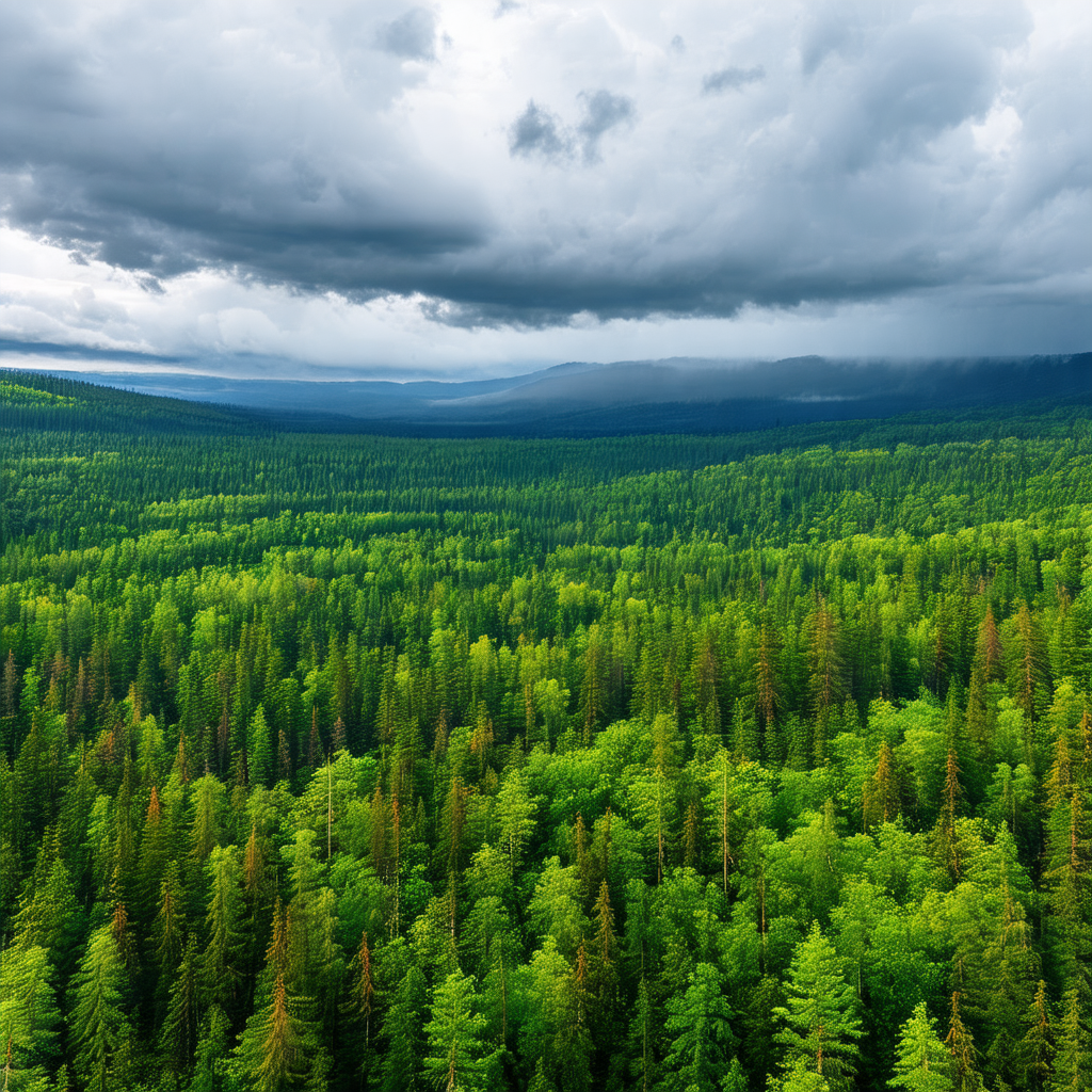 Lush green forest filled with trees and shrubs