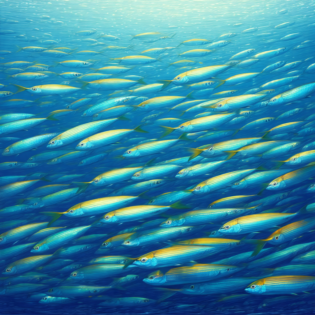 Large school of fish swimming together in the ocean