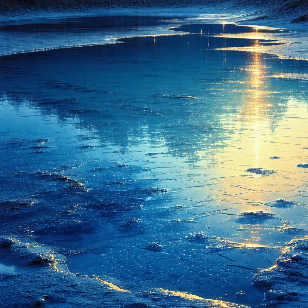 Frozen lake with a beautiful blue color