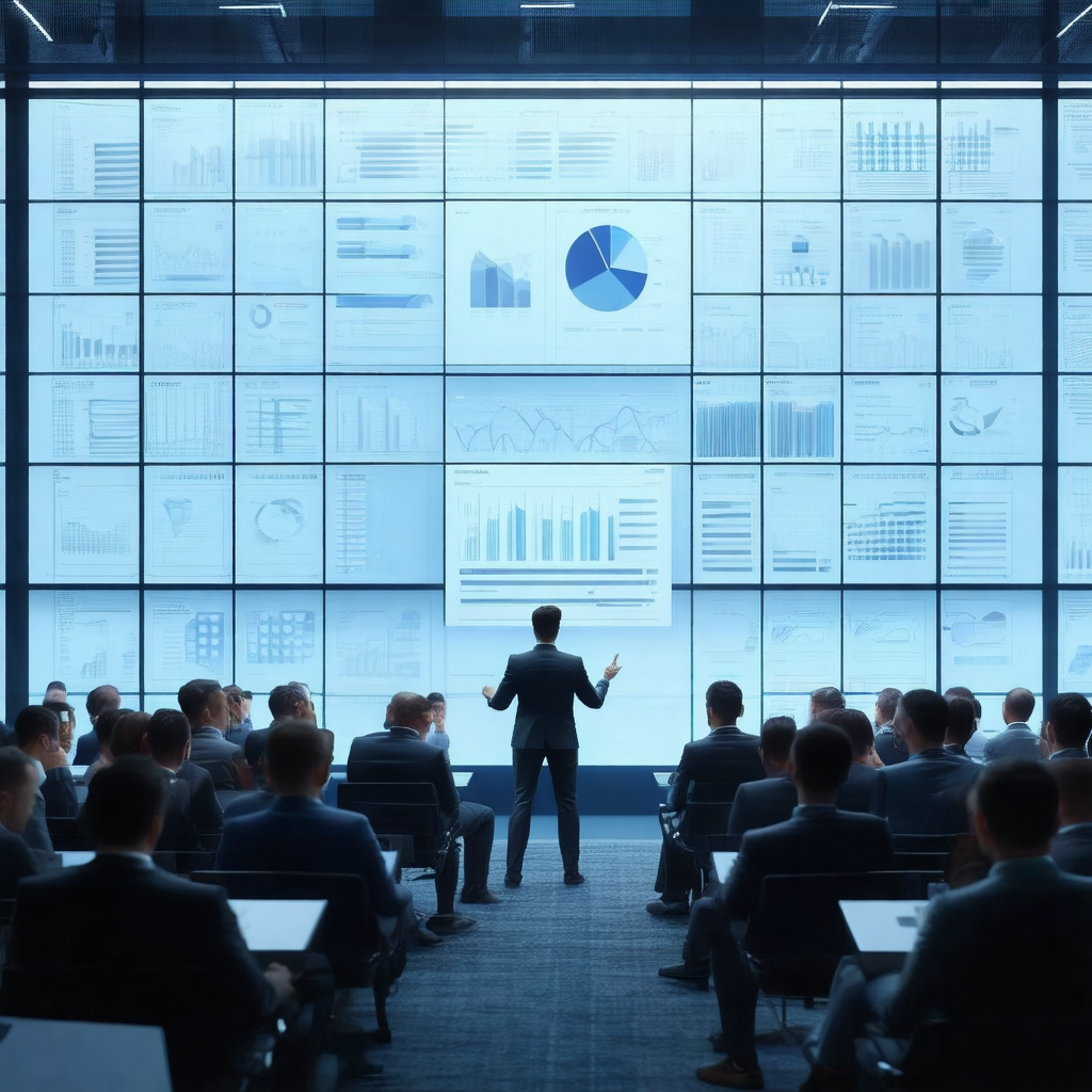 Large conference room filled with people sitting at tables