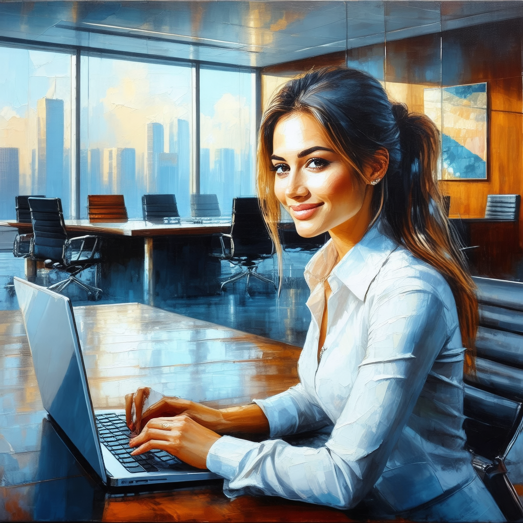 Woman sitting at a desk in an office setting