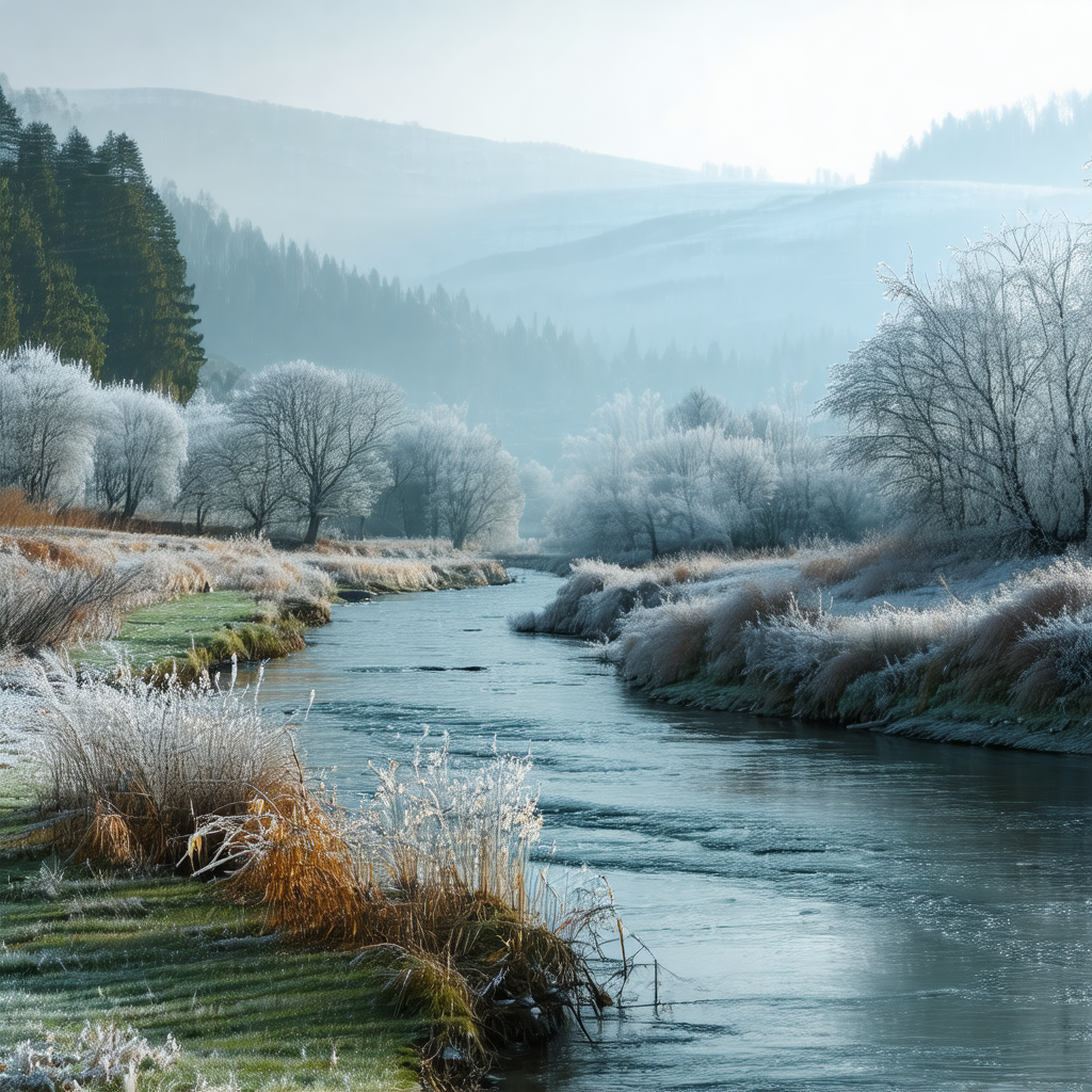 Beautiful river flowing through a valley, surrounded by s...
