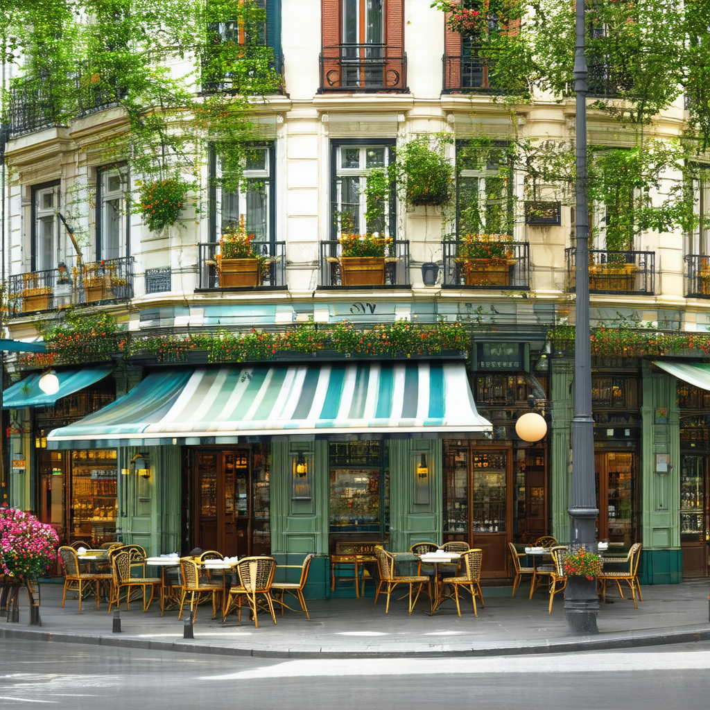 Large, multi-story building with a variety of potted plan...