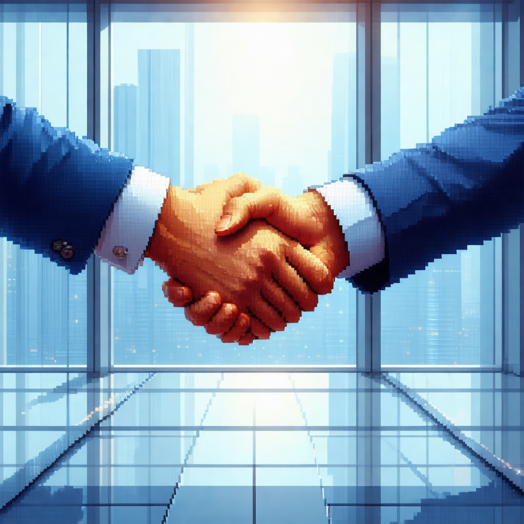 Two men shaking hands in a business setting