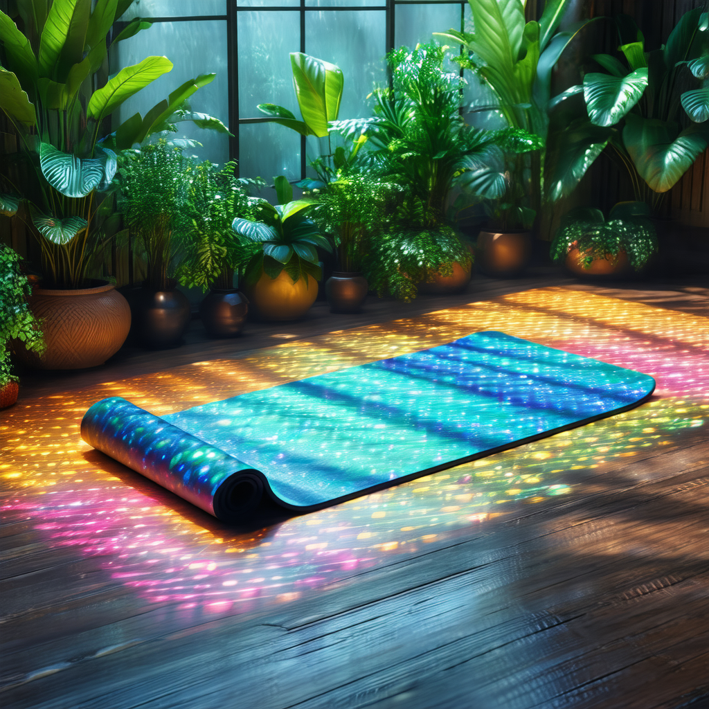 Blue yoga mat placed on a wooden floor