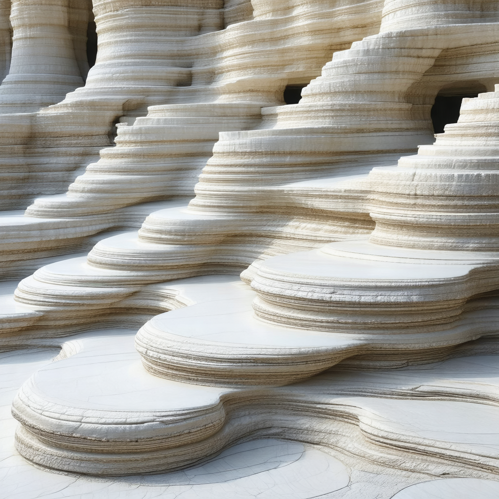Large, white rock formation with a series of steps leadin...