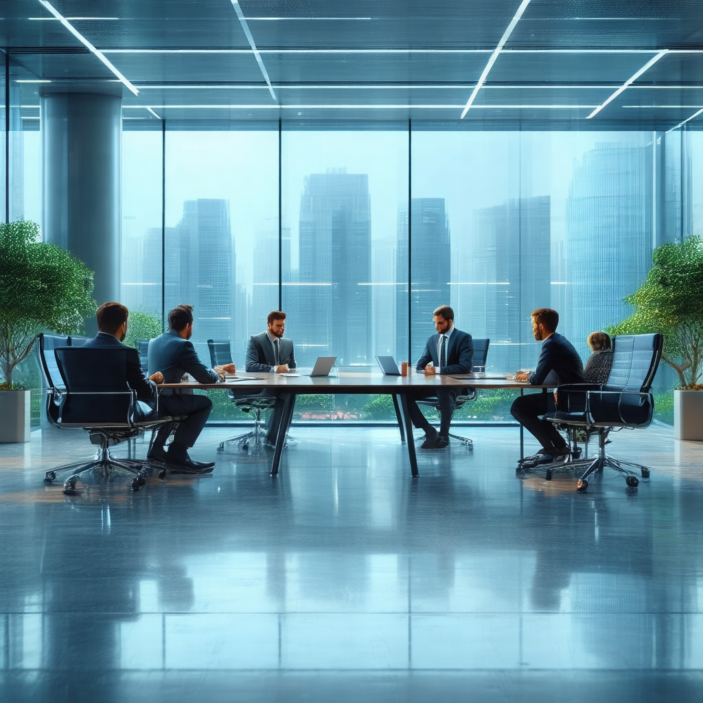 Group of men sitting around a large conference table in a...