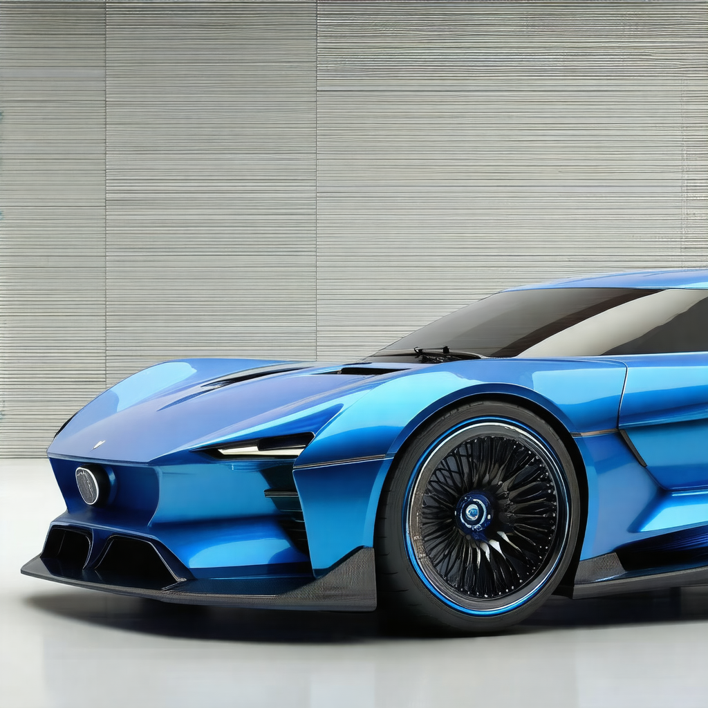 Blue sports car parked in a garage