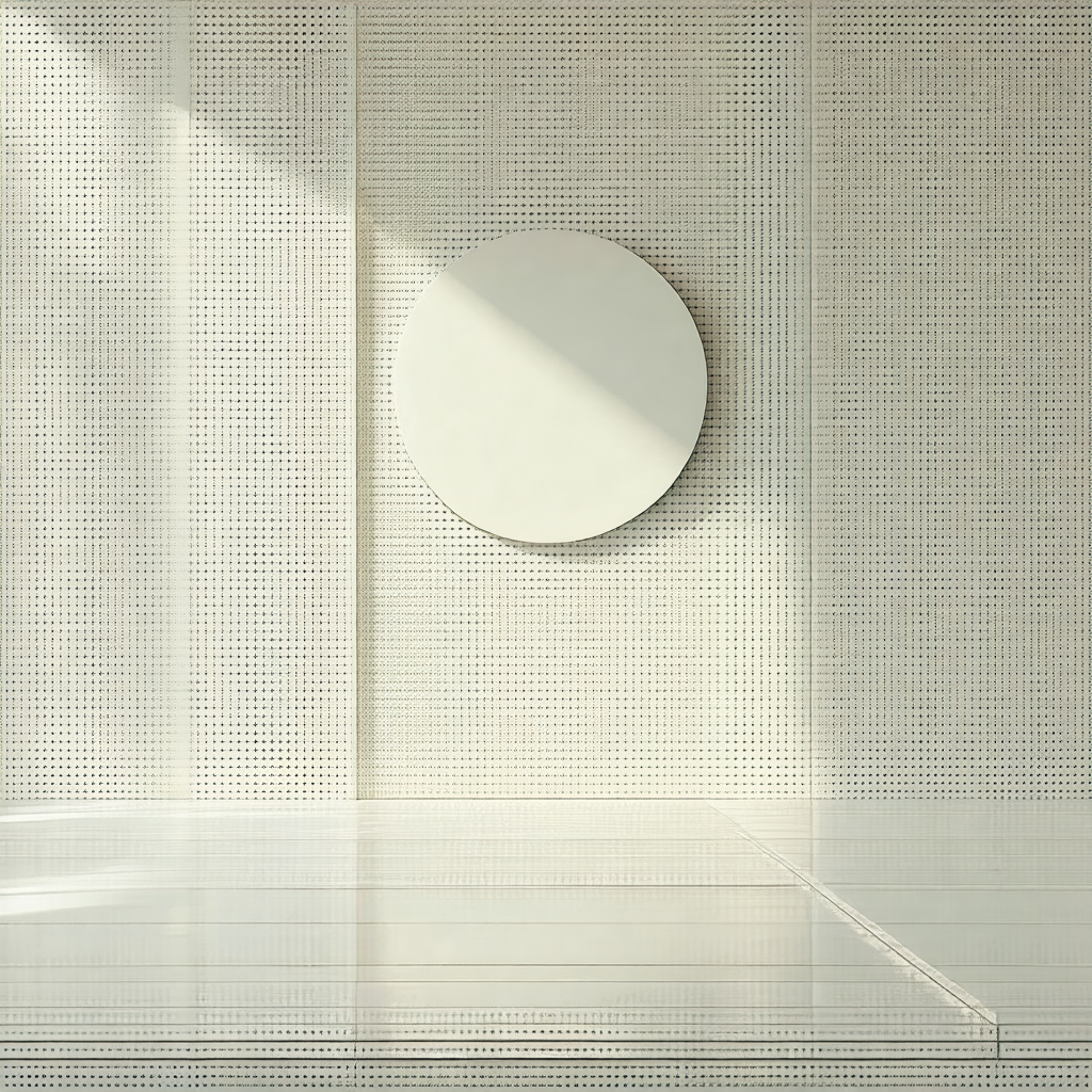 White wall with a round object mounted on it