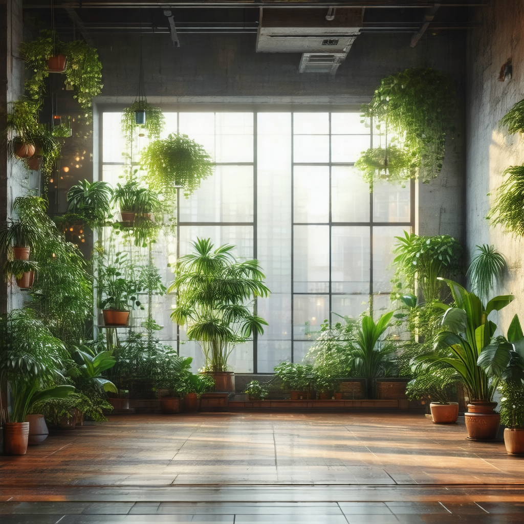 Large room filled with numerous potted plants
