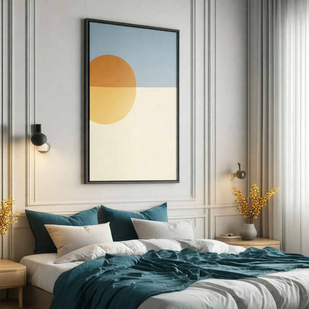 Bedroom with a large bed in the center of the room