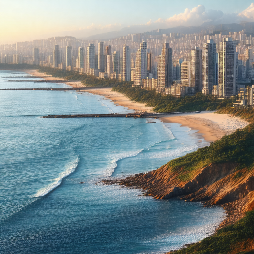 Beautiful beach with a large body of water in the foreground