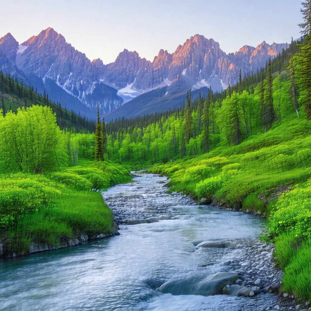 Beautiful mountain stream flowing through a lush green fo...
