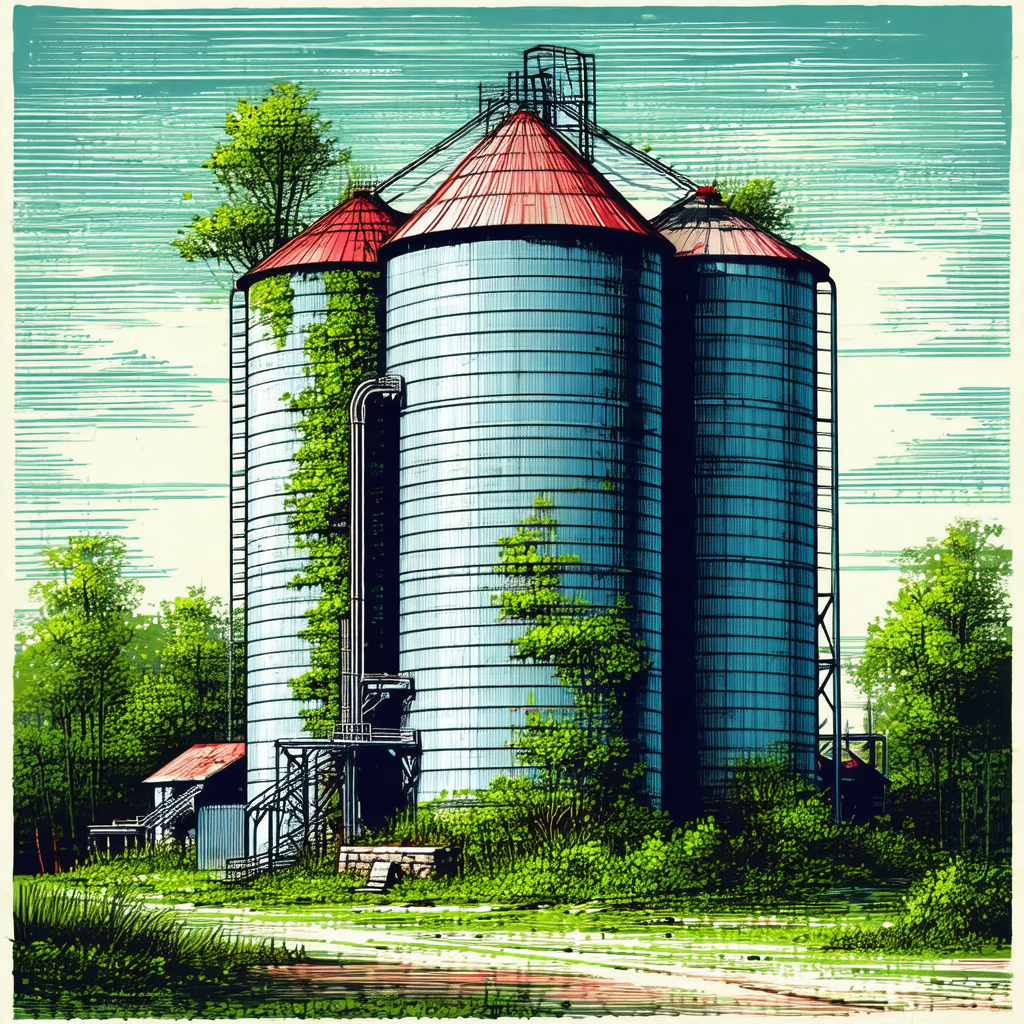 Large, old-fashioned grain silo with a red roof