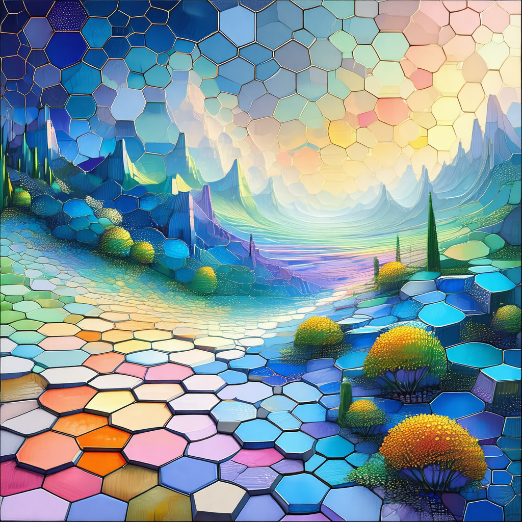 Painting of a colorful landscape with a variety of colors...
