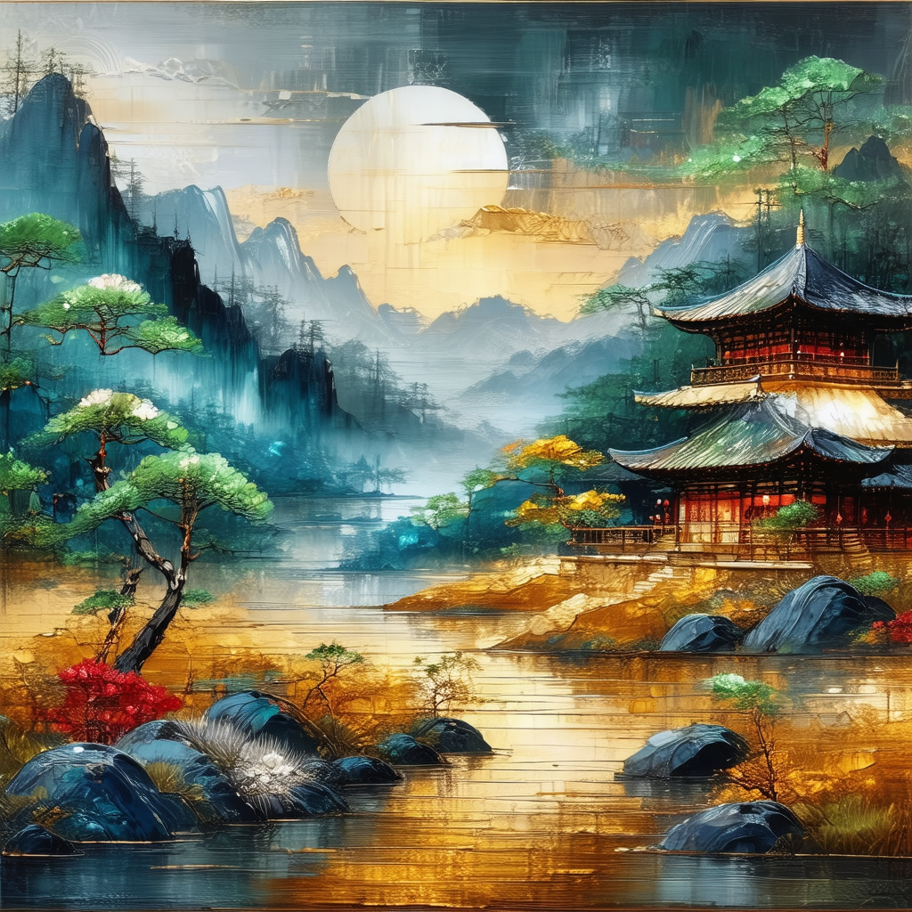 Beautiful landscape with a large building situated in the...