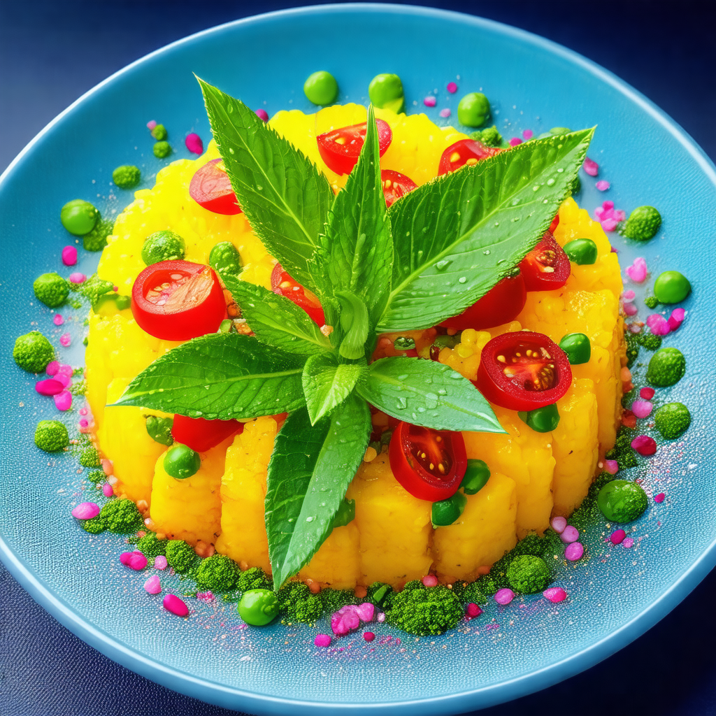 Blue plate filled with a variety of food items