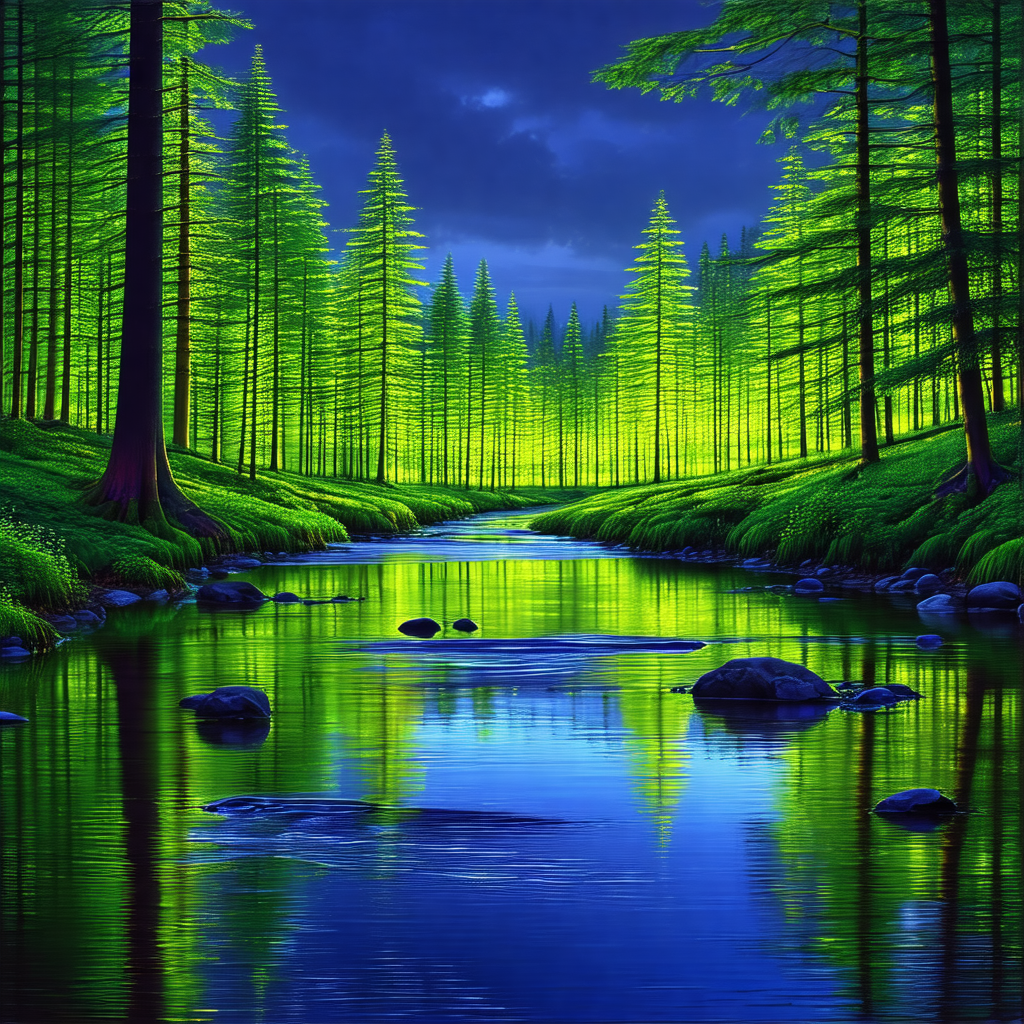 Serene scene of a river flowing through a forest