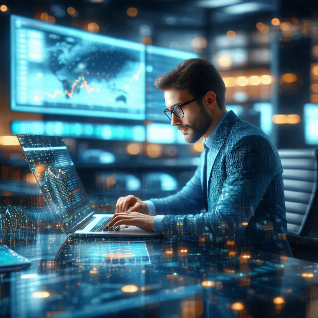 Man sitting at a desk, working on a laptop computer
