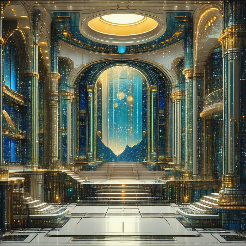 Digital painting of a large, ornate building with a grand...