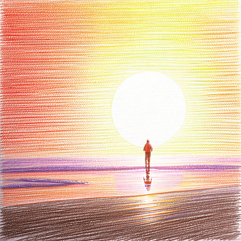 Man standing on a beach, looking out towards the ocean