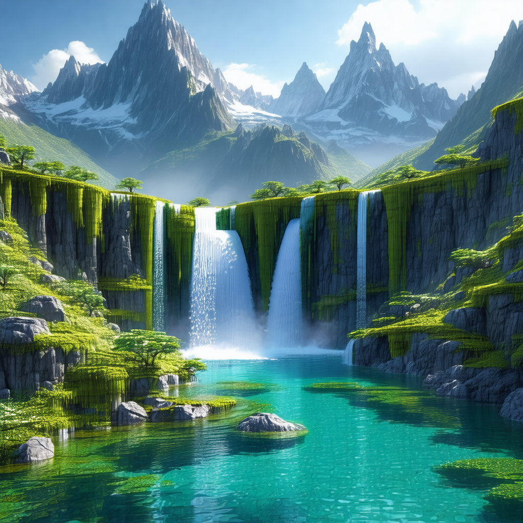 Beautiful waterfall surrounded by lush greenery