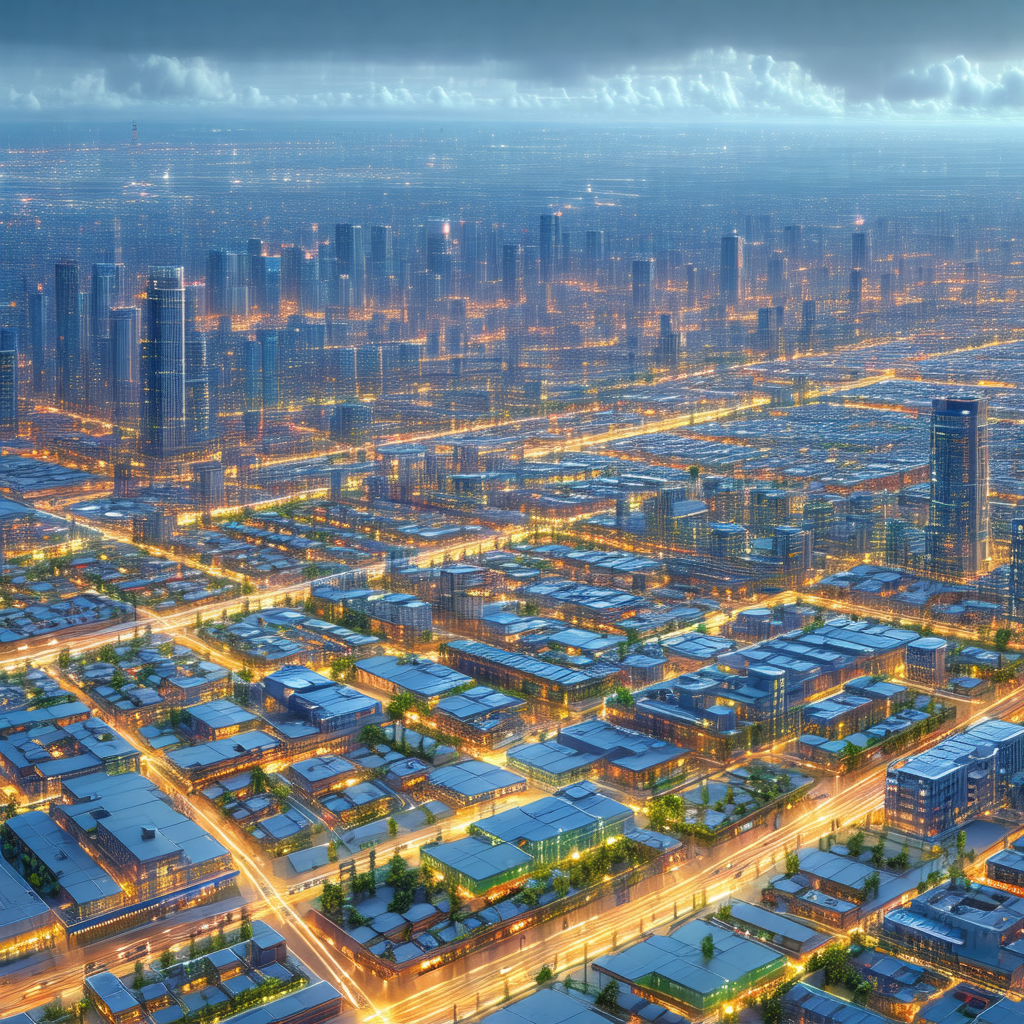 Futuristic cityscape with a large number of skyscrapers a...