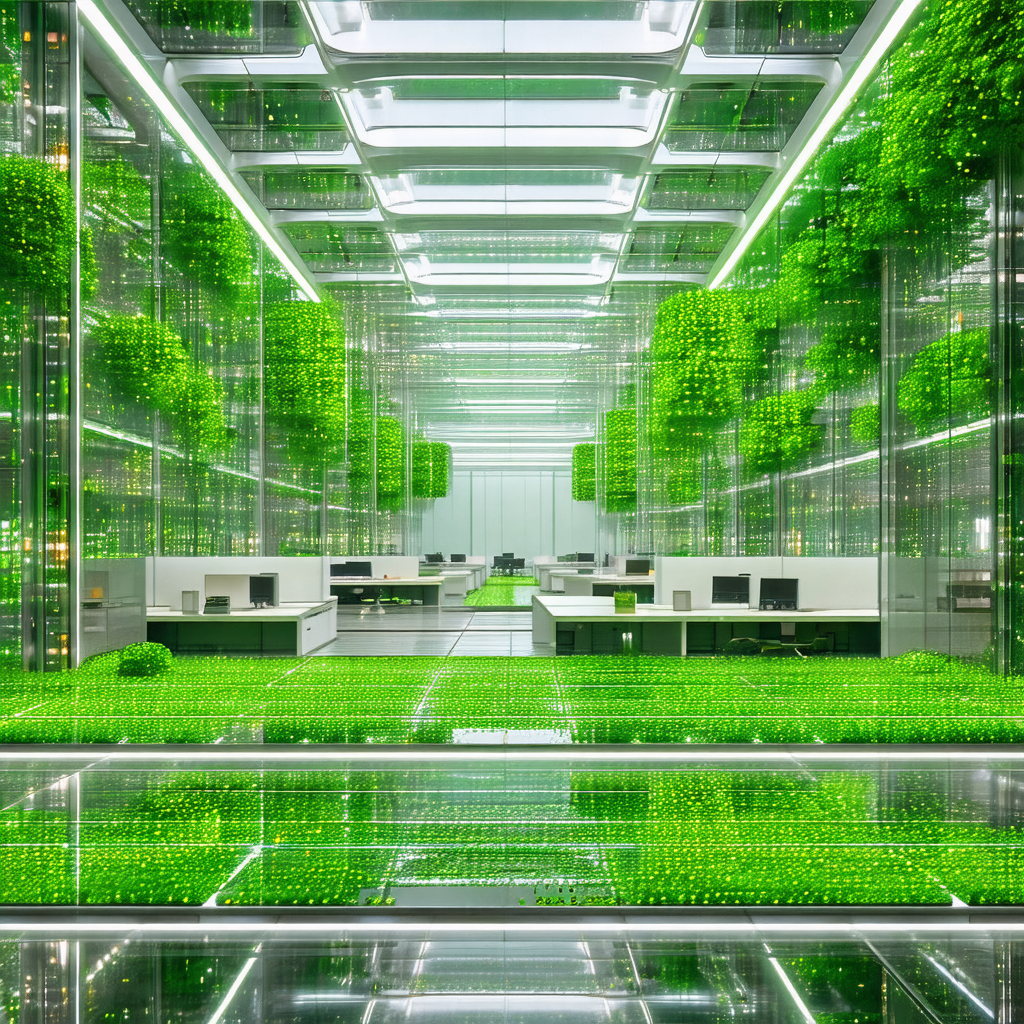 Large, modern office space with a focus on greenery