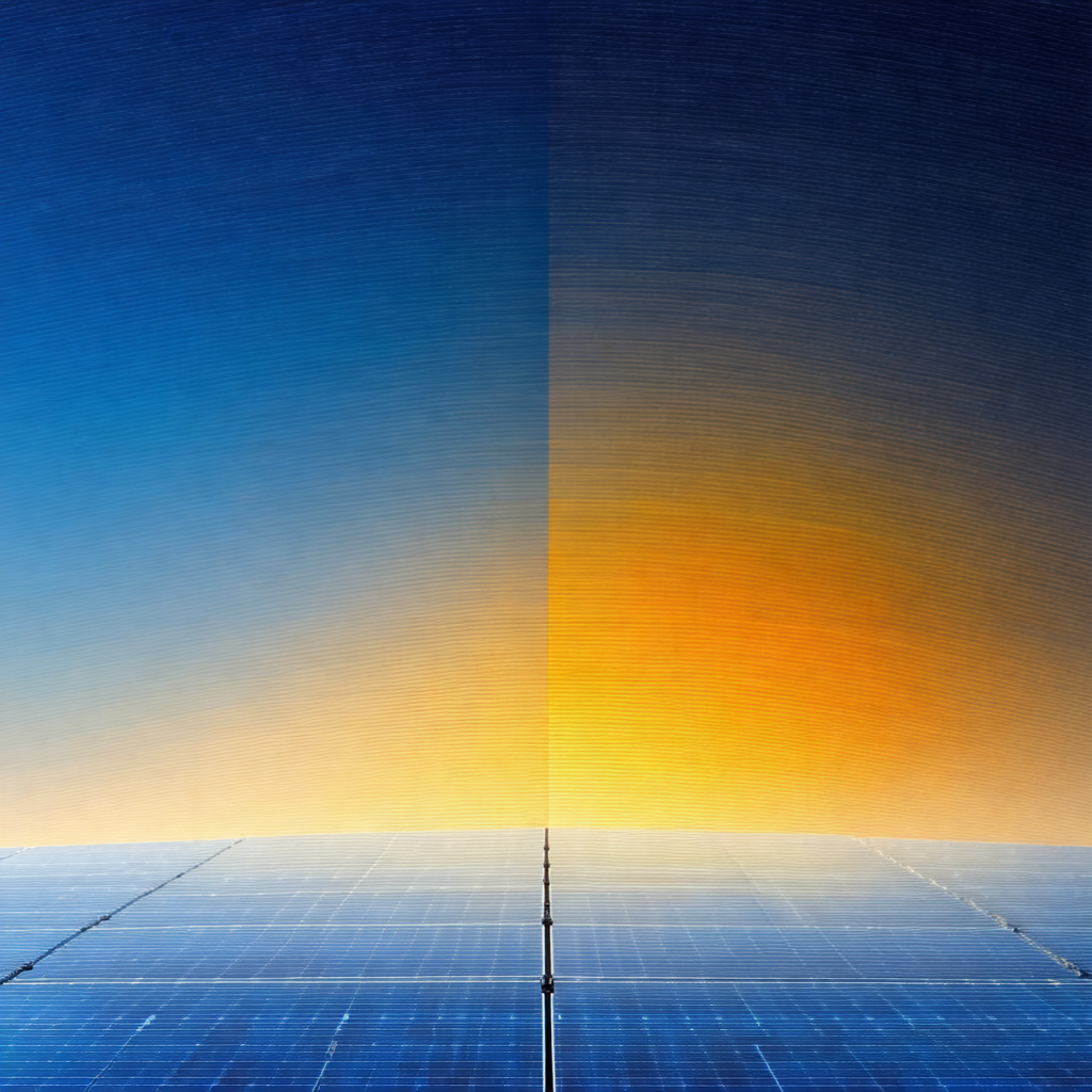 Large solar panel with a blue sky in the background