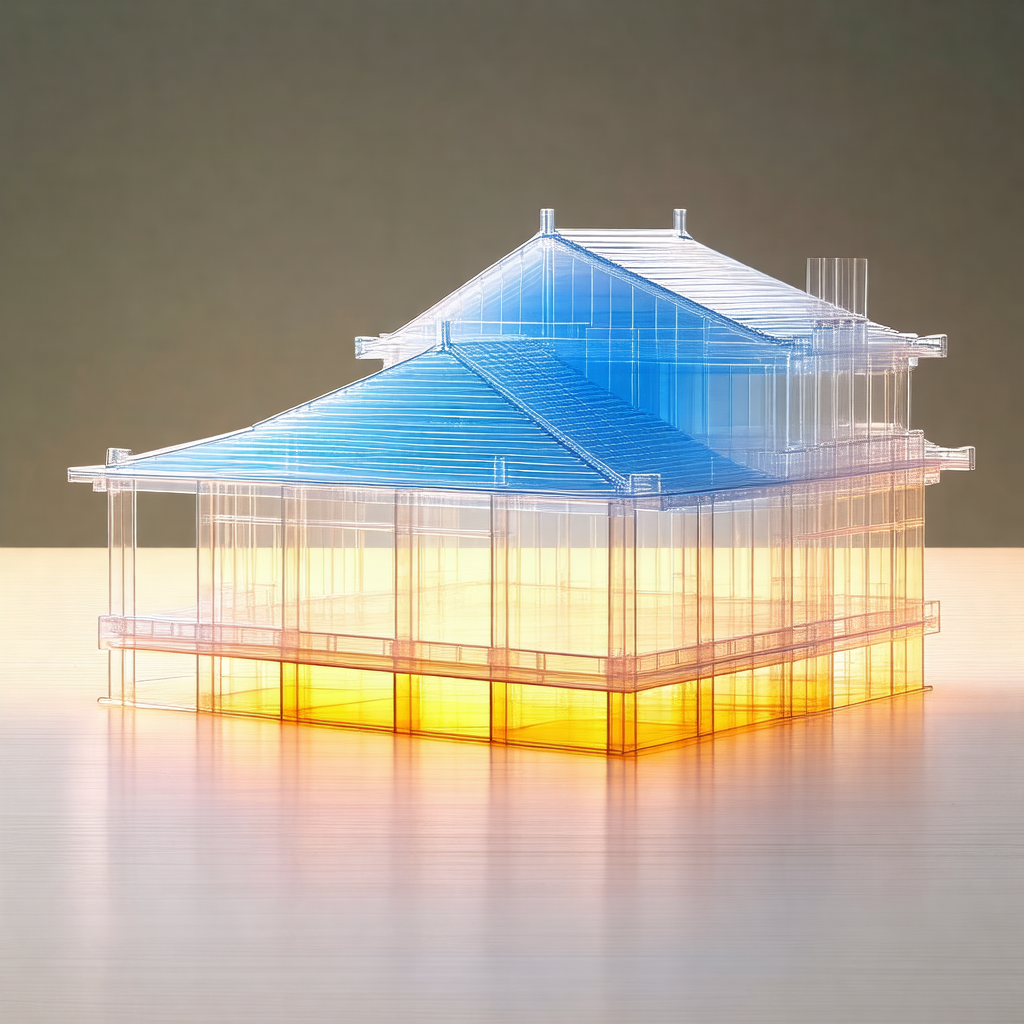 Blue and yellow house with a glass roof