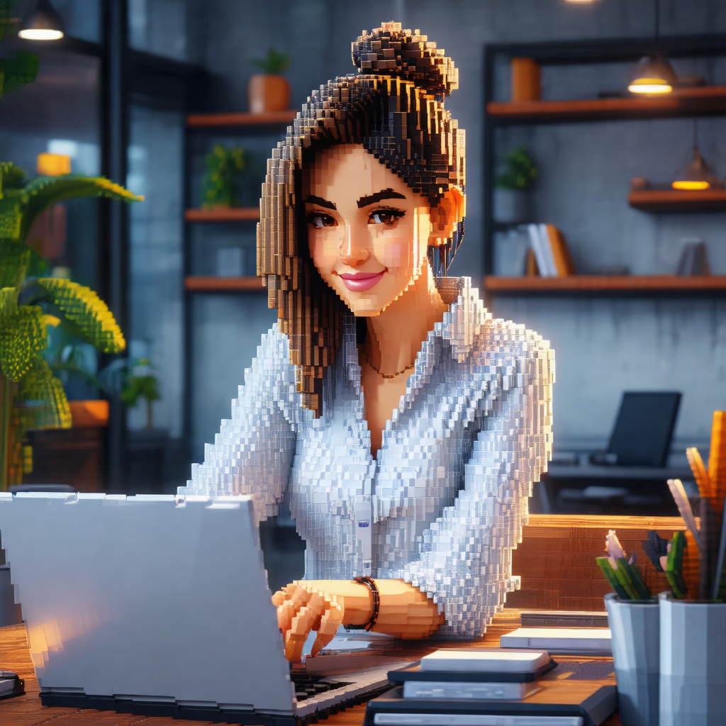 Woman sitting at a desk, working on a laptop computer