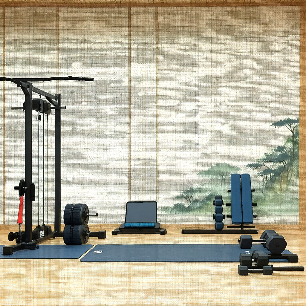 Gym with a variety of exercise equipment