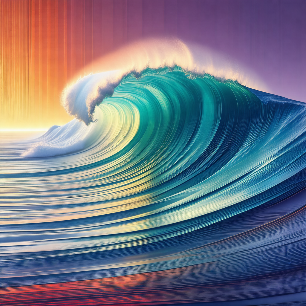 Large, colorful wave crashing into the ocean