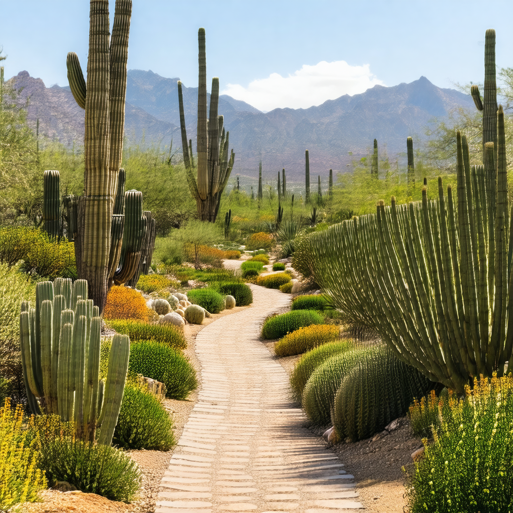 Beautiful desert landscape with a dirt path surrounded by...