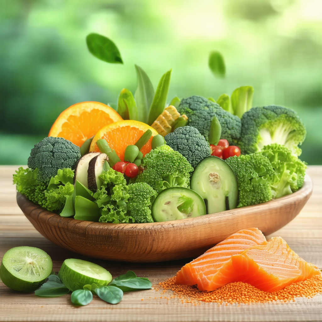 Wooden bowl filled with a variety of fresh vegetables and...
