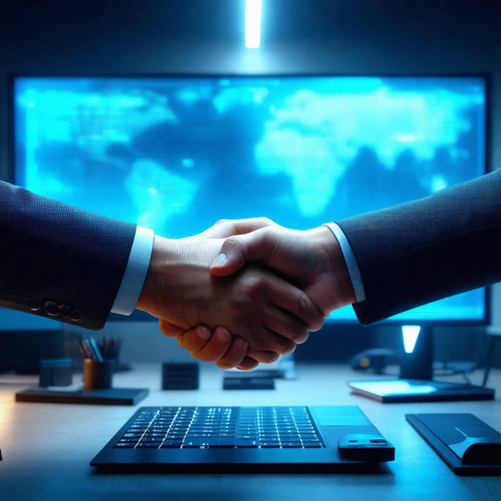Two men shaking hands in a business setting