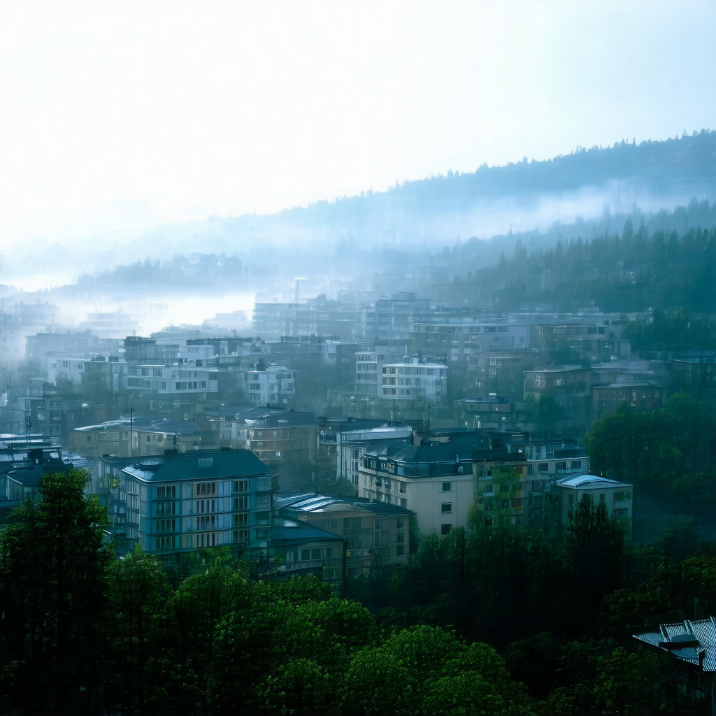 Large city with a dense forest surrounding it