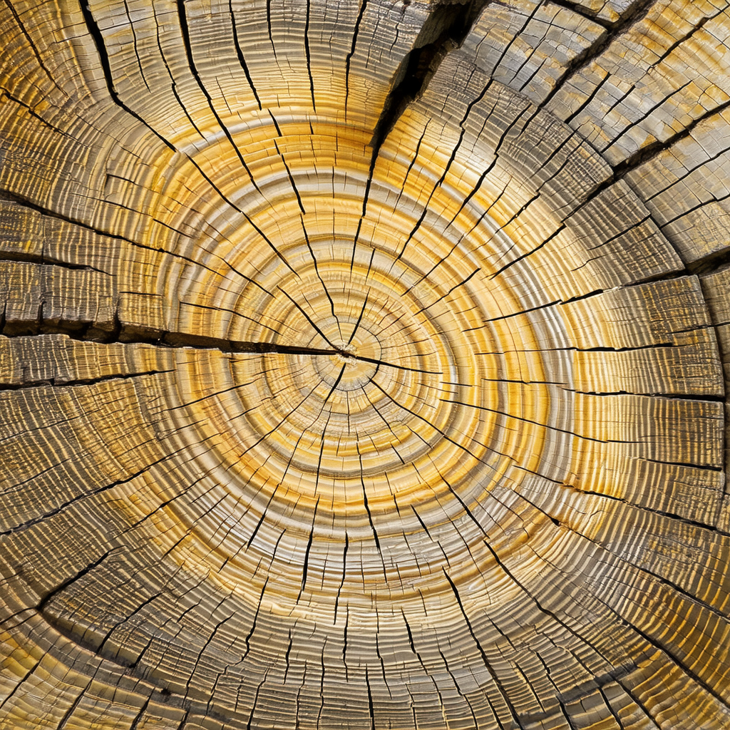 Large, circular tree trunk with a distinctive spiral pattern