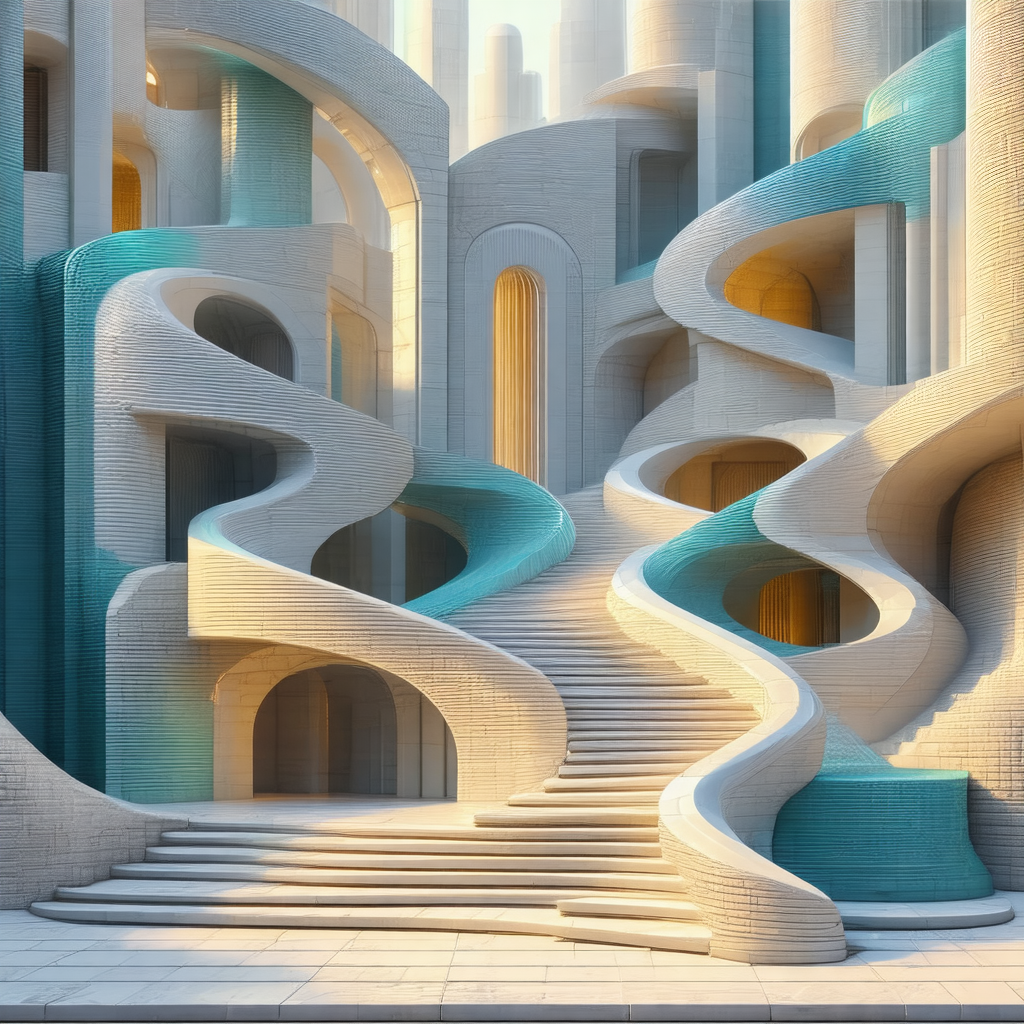 Large, intricate, and colorful spiral staircase that appe...