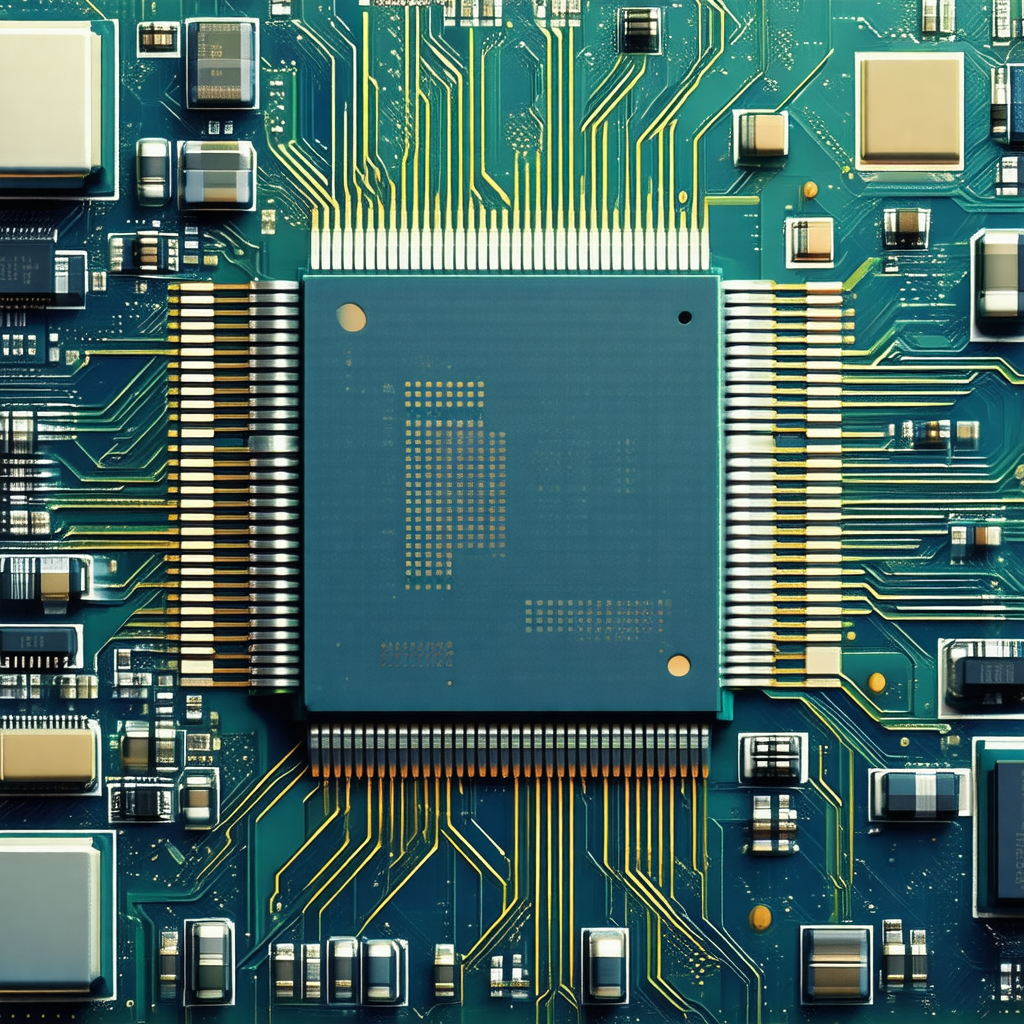 Close-up of a computer circuit board with a blue square i...