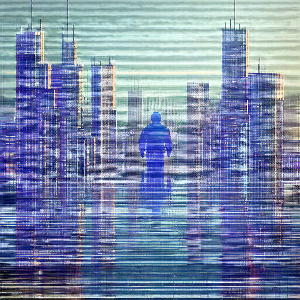 Man standing in a body of water, surrounded by tall build...
