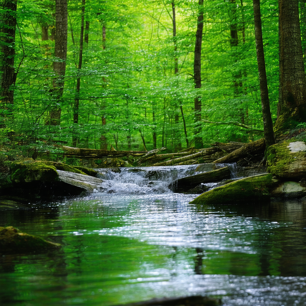 Small waterfall in a forest setting