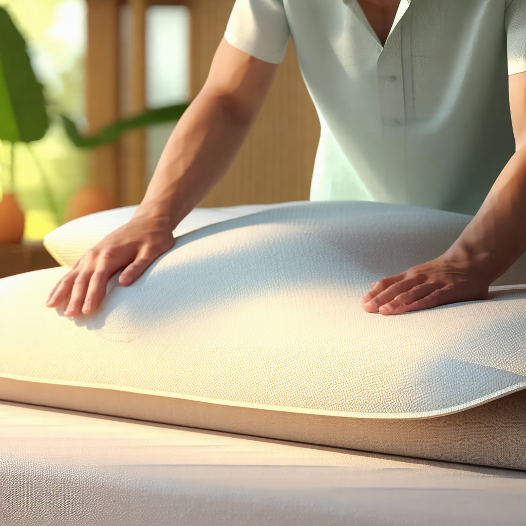 Man in a white shirt, standing in a room and massaging a ...