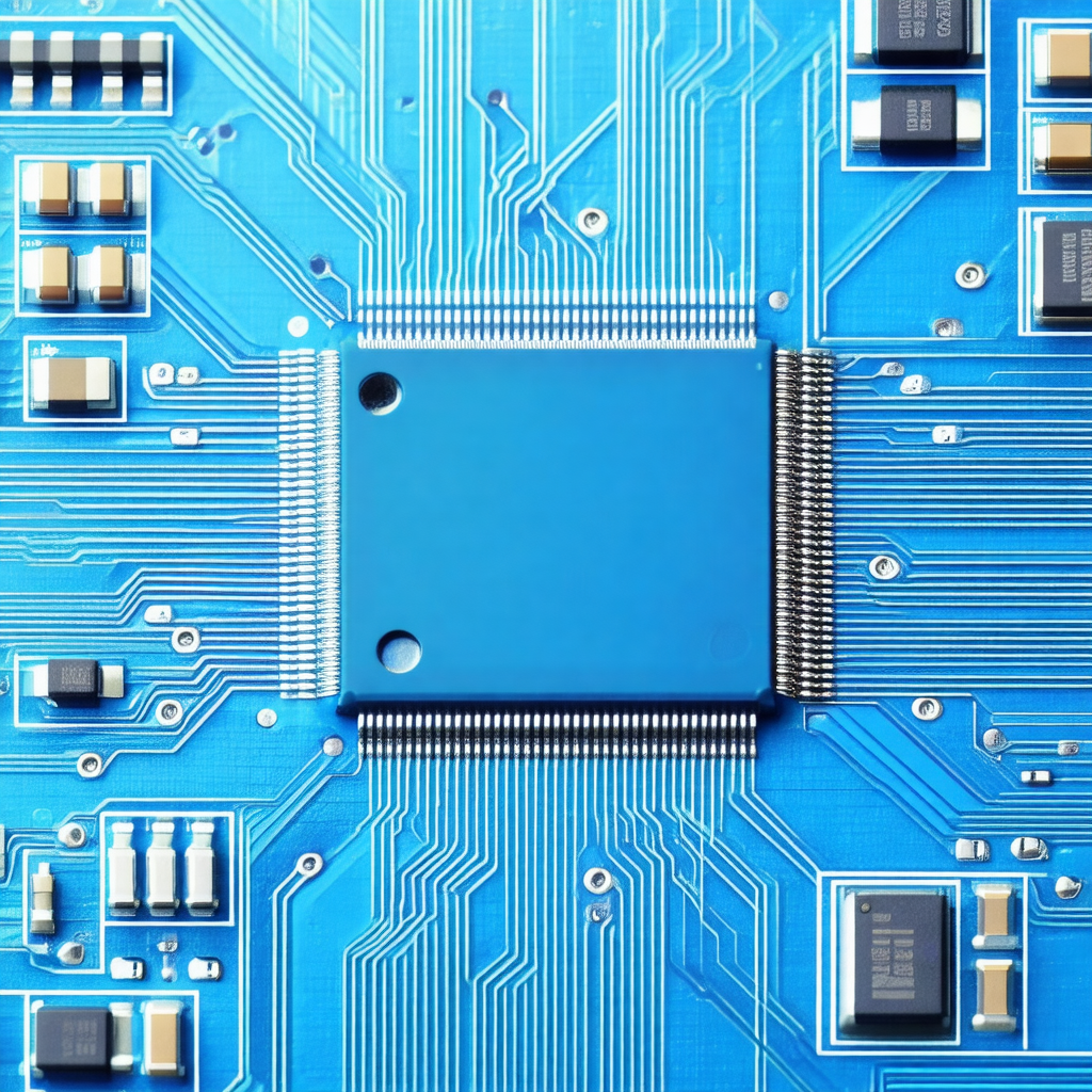 Close-up of a computer circuit board with a blue background